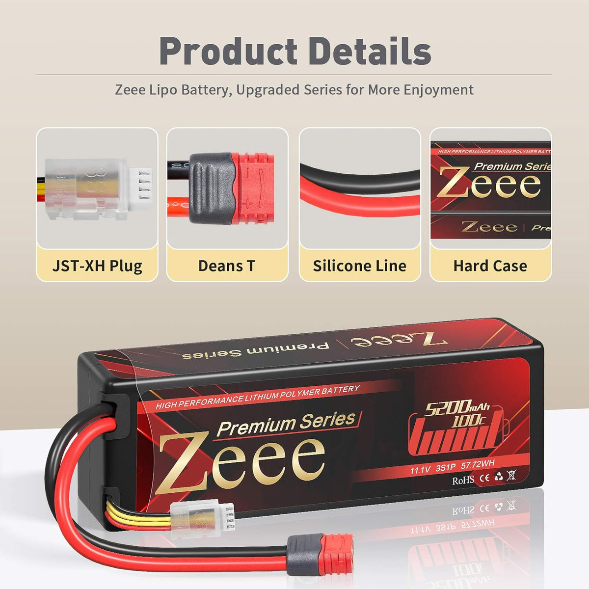 3S Lipo Battery 11.1V 100C 5200mAh Hard Case with Deans T Connector 2 Pack C118349
