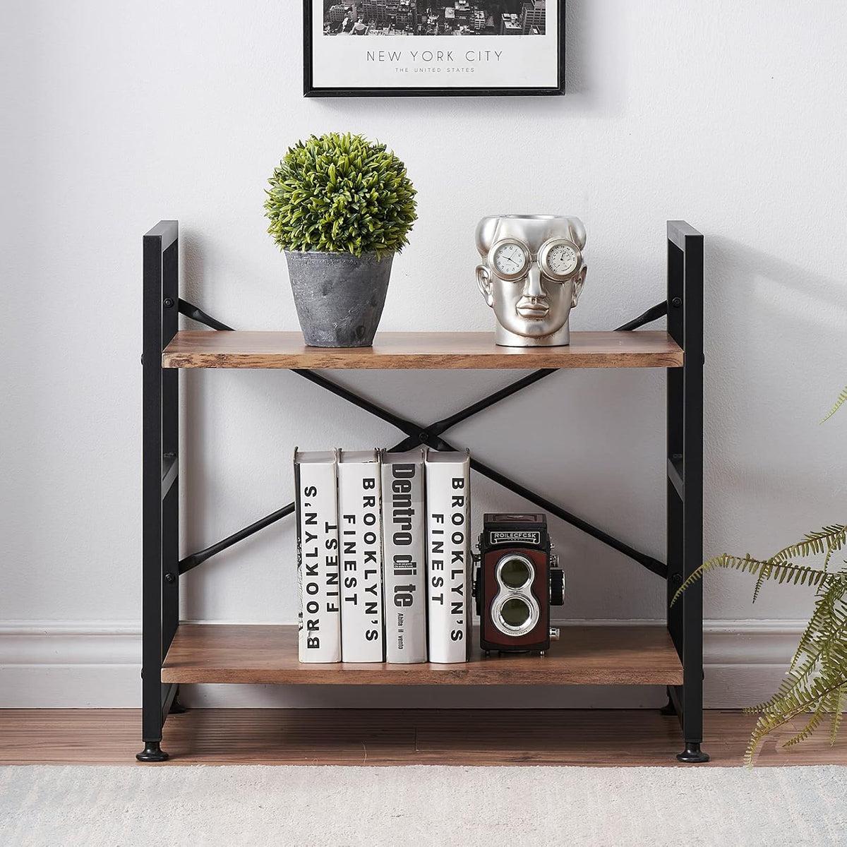 2 Tier Open Bookshelf with Metal Frame L4478