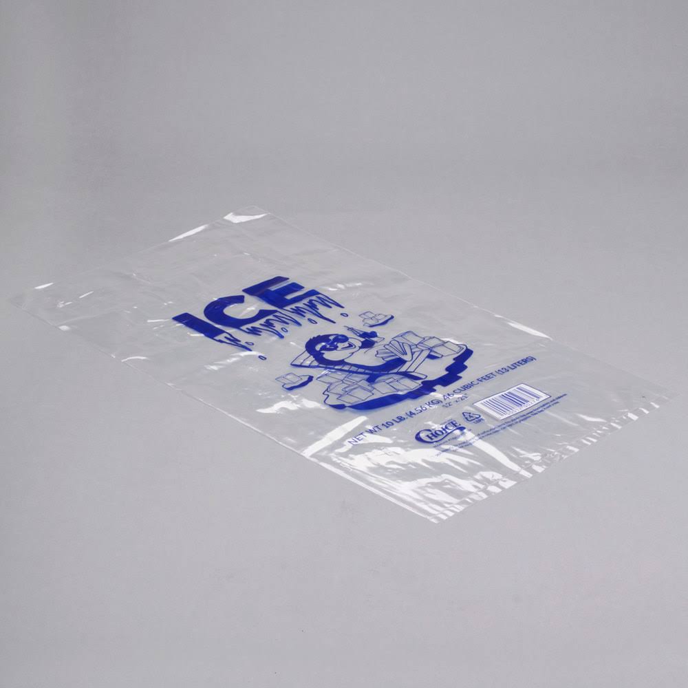 10 lb. Clear Plastic Ice Bag with Ice Print E171621