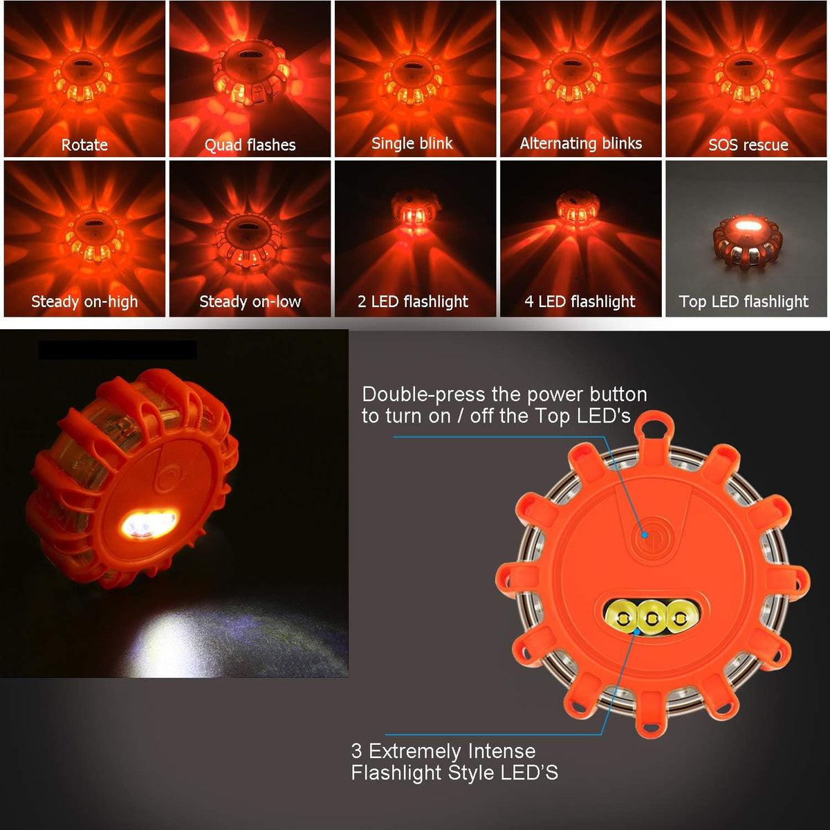 12 Pack LED Road Flares Emergency Lights Magnetic Base R516