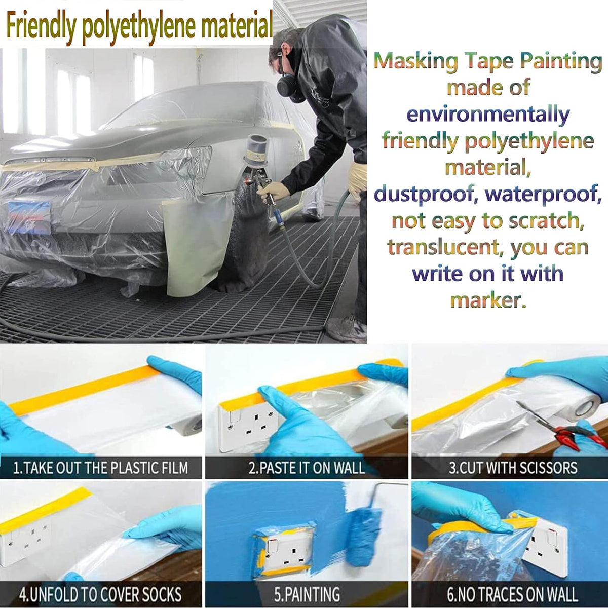 6 Rolls Masking Film Plastic Painting Sheeting T841796