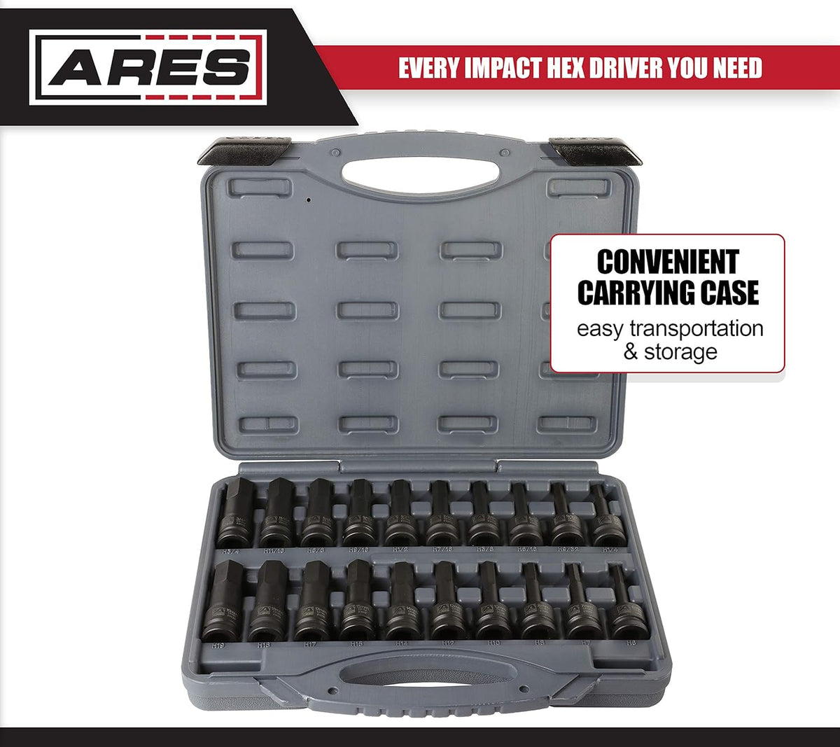 20-Piece 1/2-Inch Drive Impact Hex Driver Set Chrome Moly Steel W1023