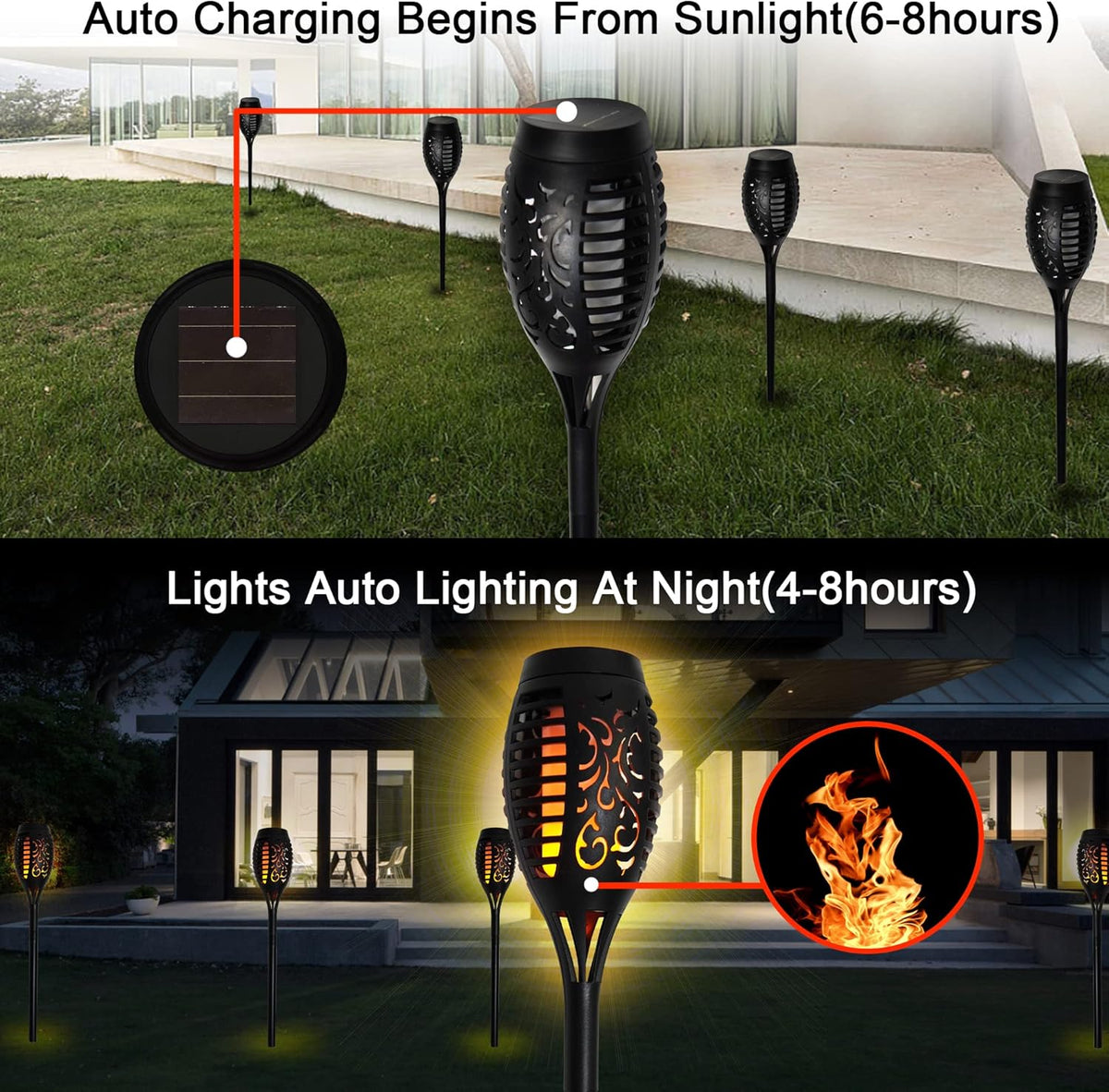 12-Pack Solar Torch Flame Lights Outdoor Waterproof D3152
