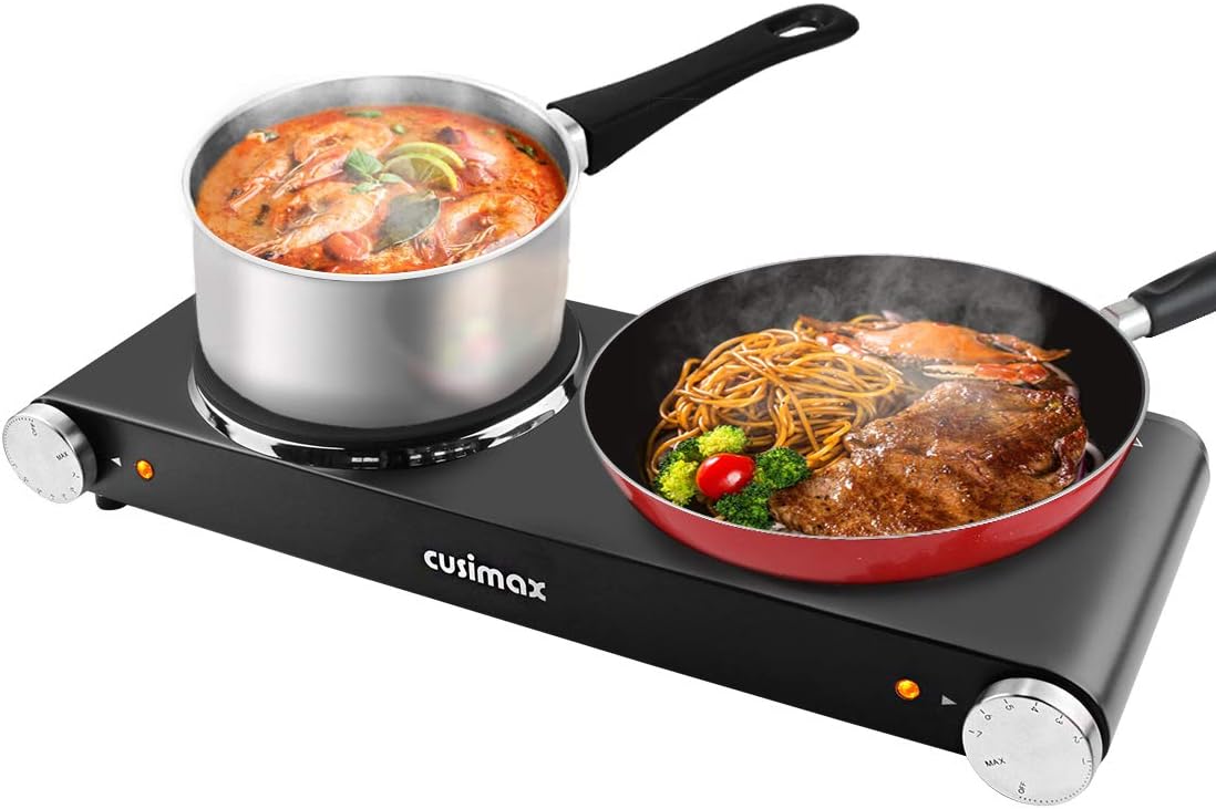 1800W Silver Stainless Steel Double Burner Electric Cooktop X83816