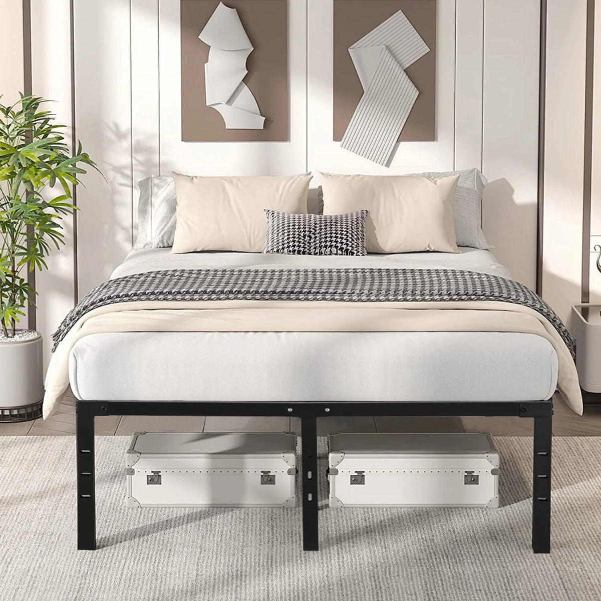 Metal Platform Bed Frame with Built-in Storage Full Size G83854