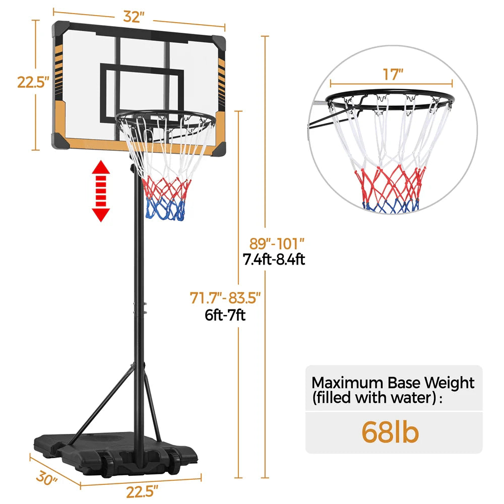 Height Adjustable Portable Basketball Hoop with Wheels M400858