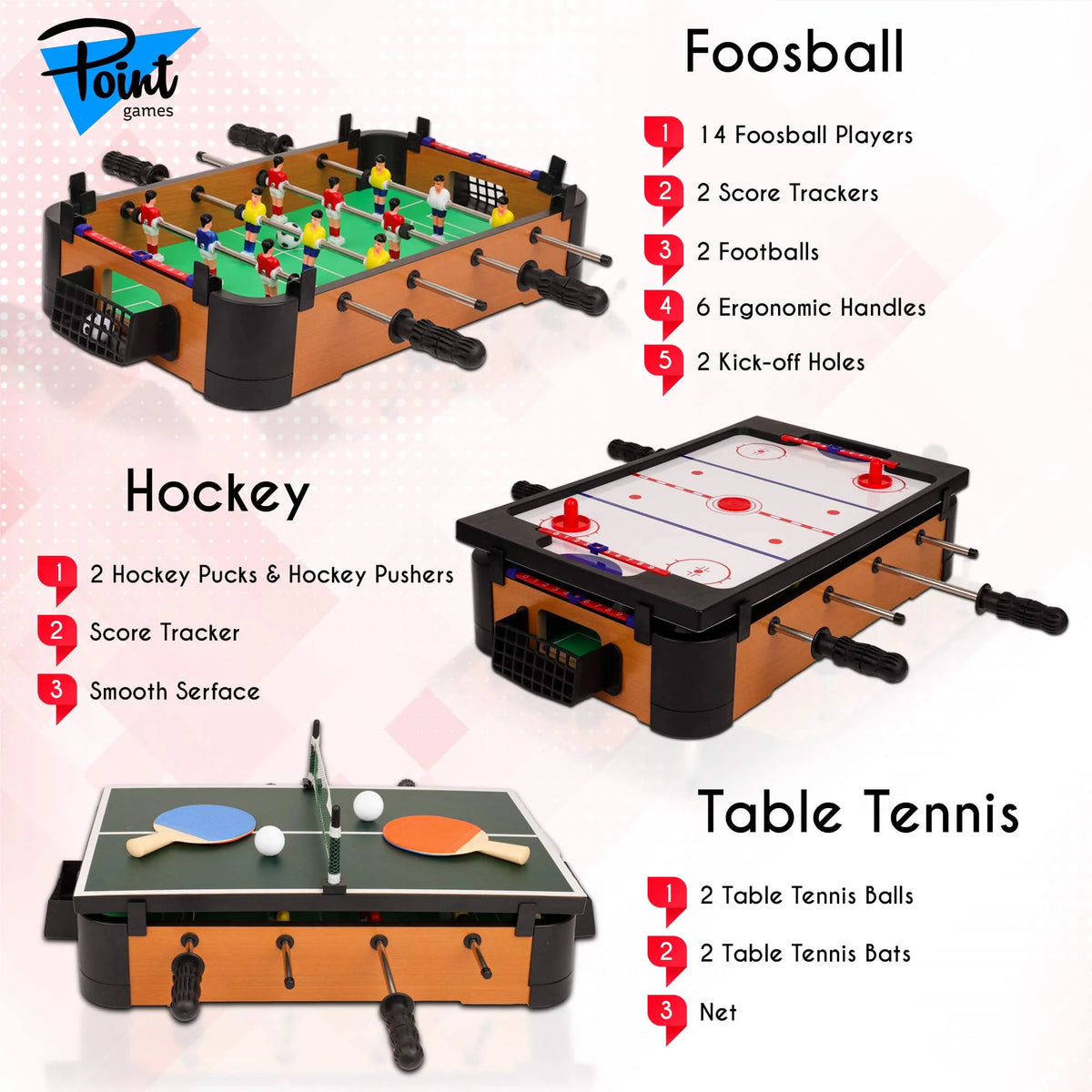 3 in 1 Foosball Air Hockey Table Tennis Game Set M897064