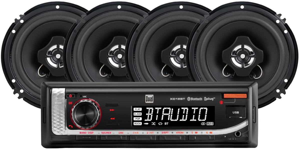 Single DIN Car Stereo and 6.5 Coaxial Speakers Bundle H4510