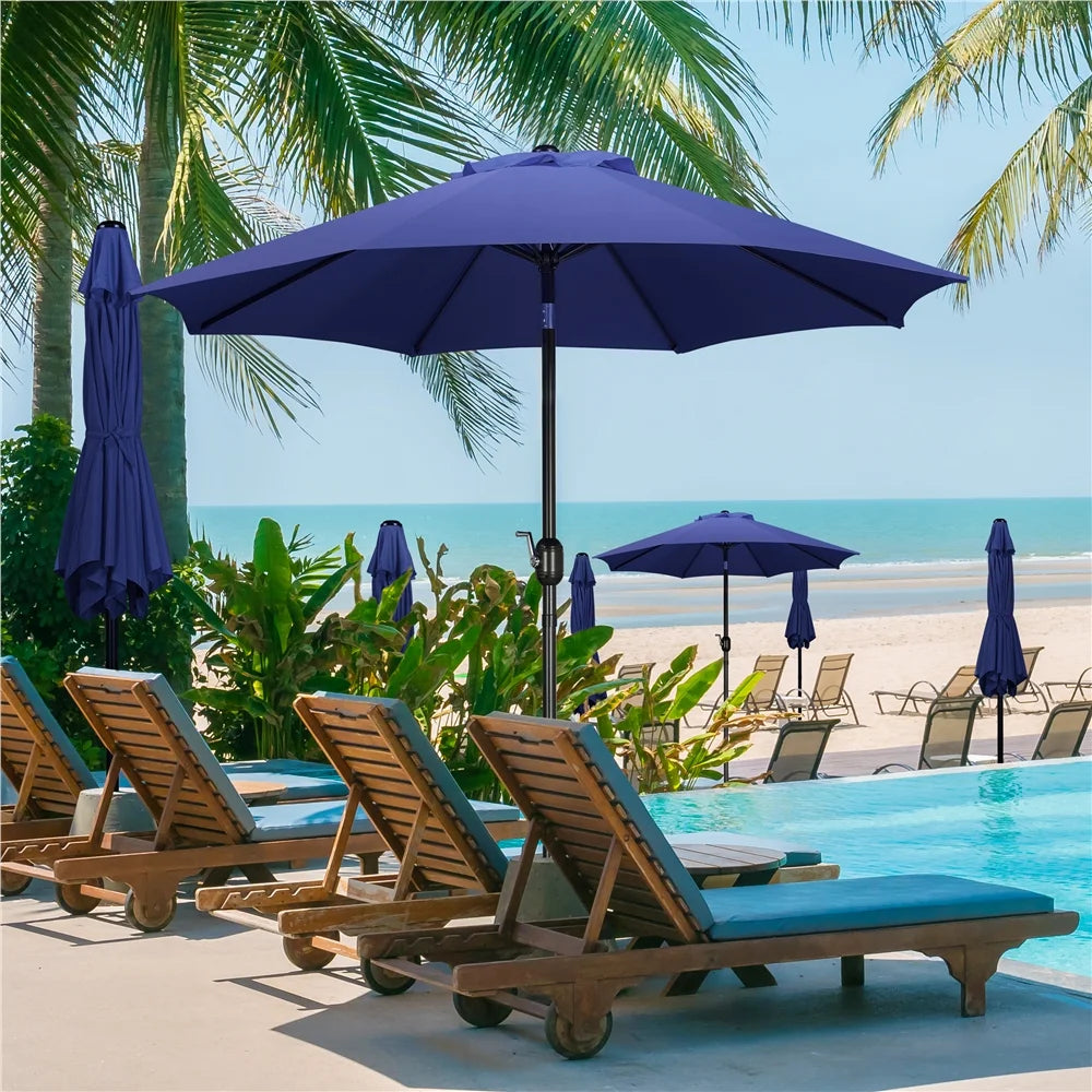 9FT Patio Umbrella with Push Button Tilt and Crank, Navy Blue T85374