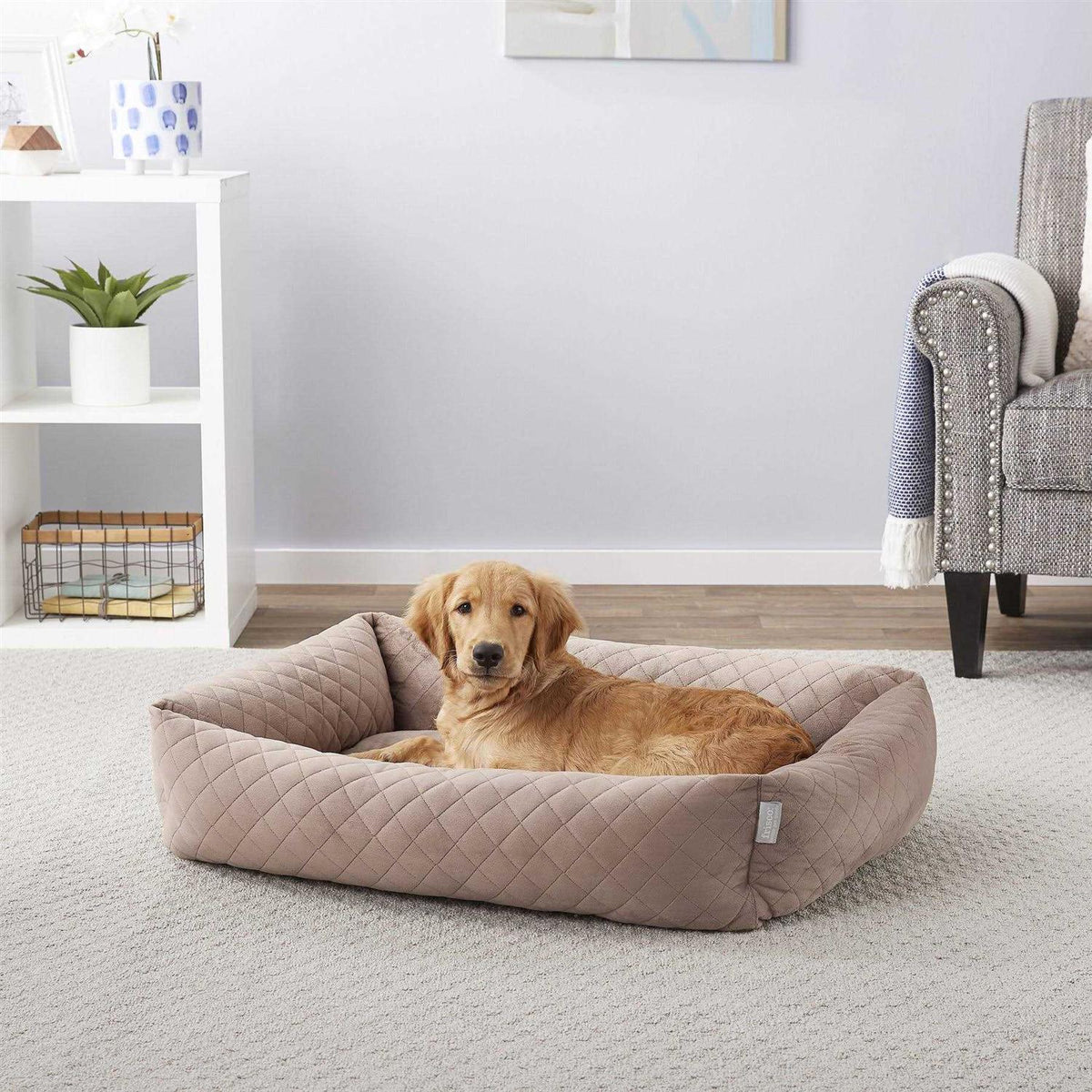Velvet Rectangular Bolster Cat Dog Bed W31861