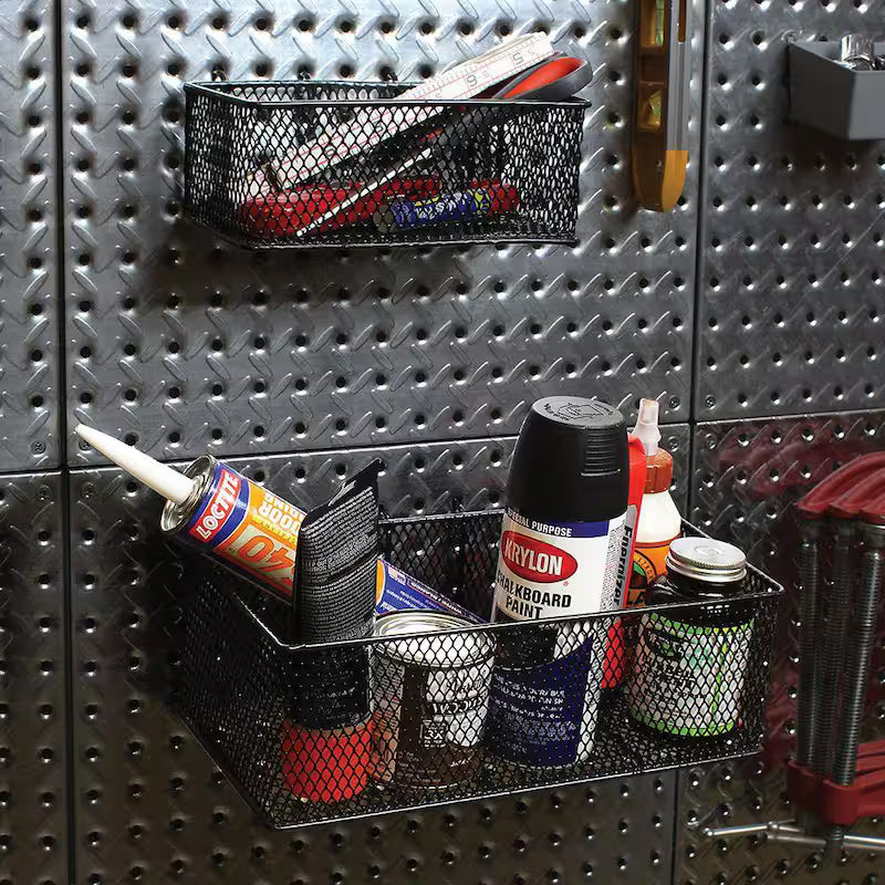 Black Steel Mesh Pegboard Basket 2-Pack M239
