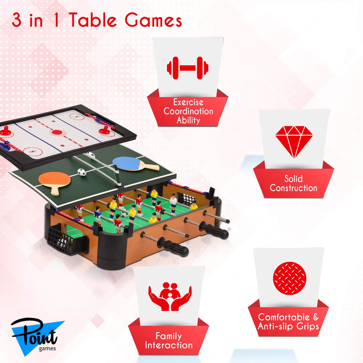3 in 1 Foosball Air Hockey Table Tennis Game Set M897064