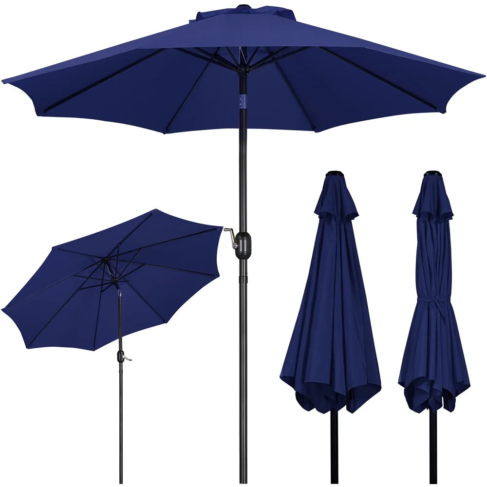 9FT Patio Umbrella with Push Button Tilt and Crank, Navy Blue T85374