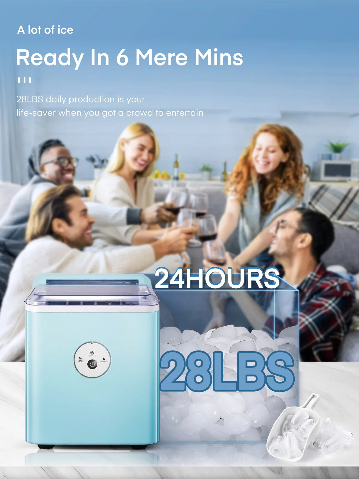 Countertop Ice Maker 28 lbs 9 Bullet Ice Silver D898