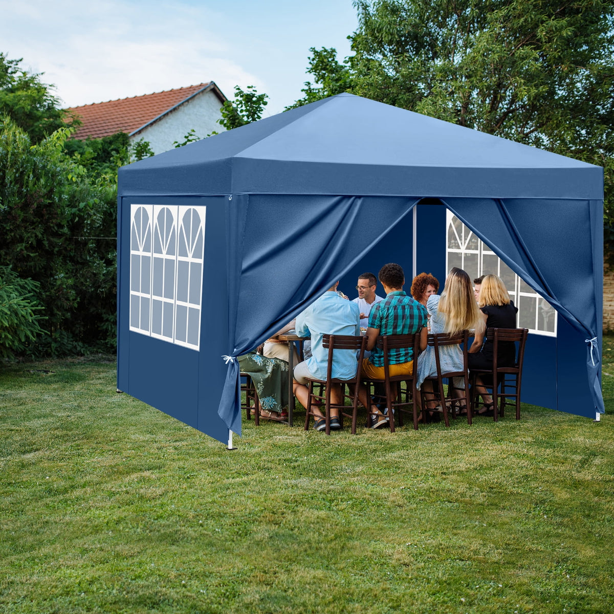 10' x 10' Blue Folding Pop Up Canopy Tent with Carry Bag M660219