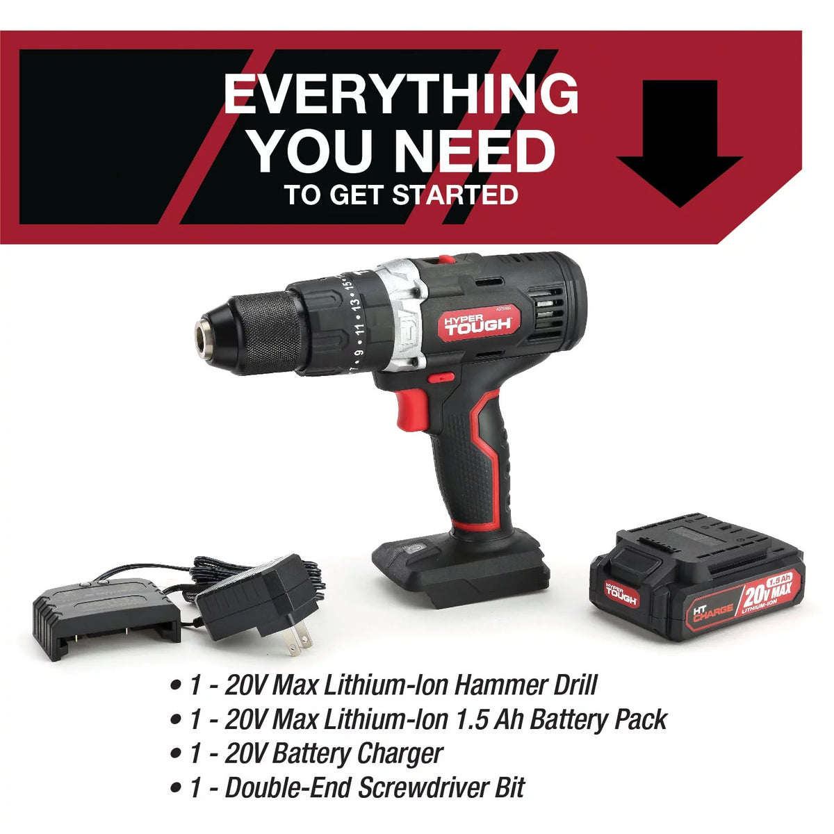 20V Max Cordless Hammer Drill 1/2 inch Chuck 2 Speeds with Battery & Charger F859213