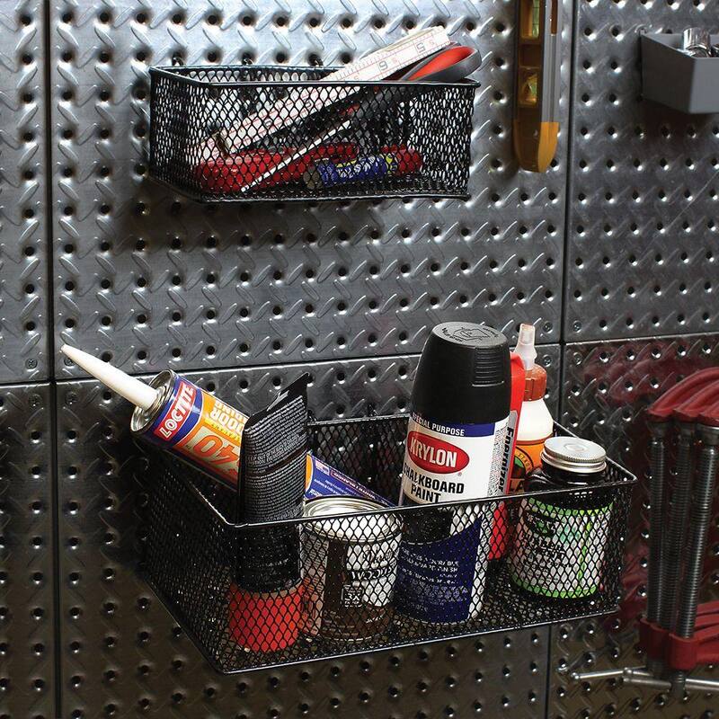 Black Steel Mesh Pegboard Basket 2-Pack M239