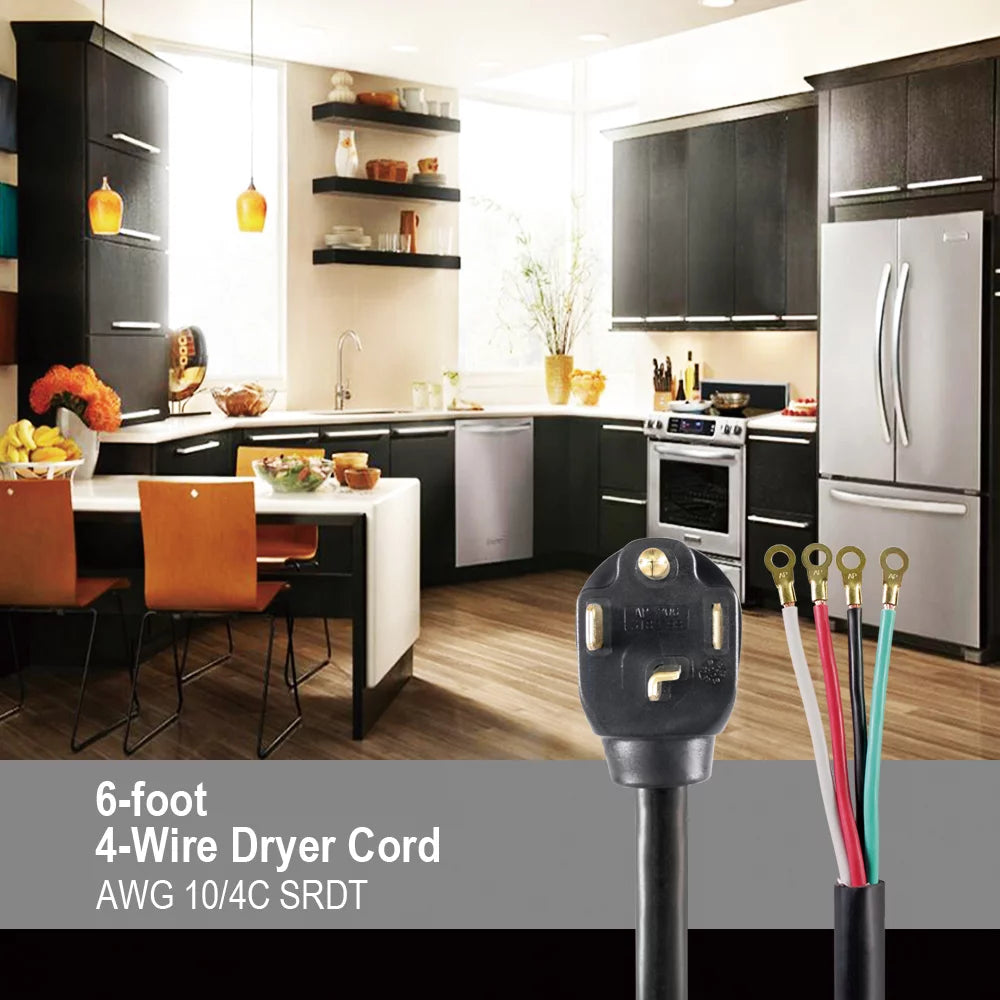 6FT 10AWG 4 Prong Black Dryer Cord W83548