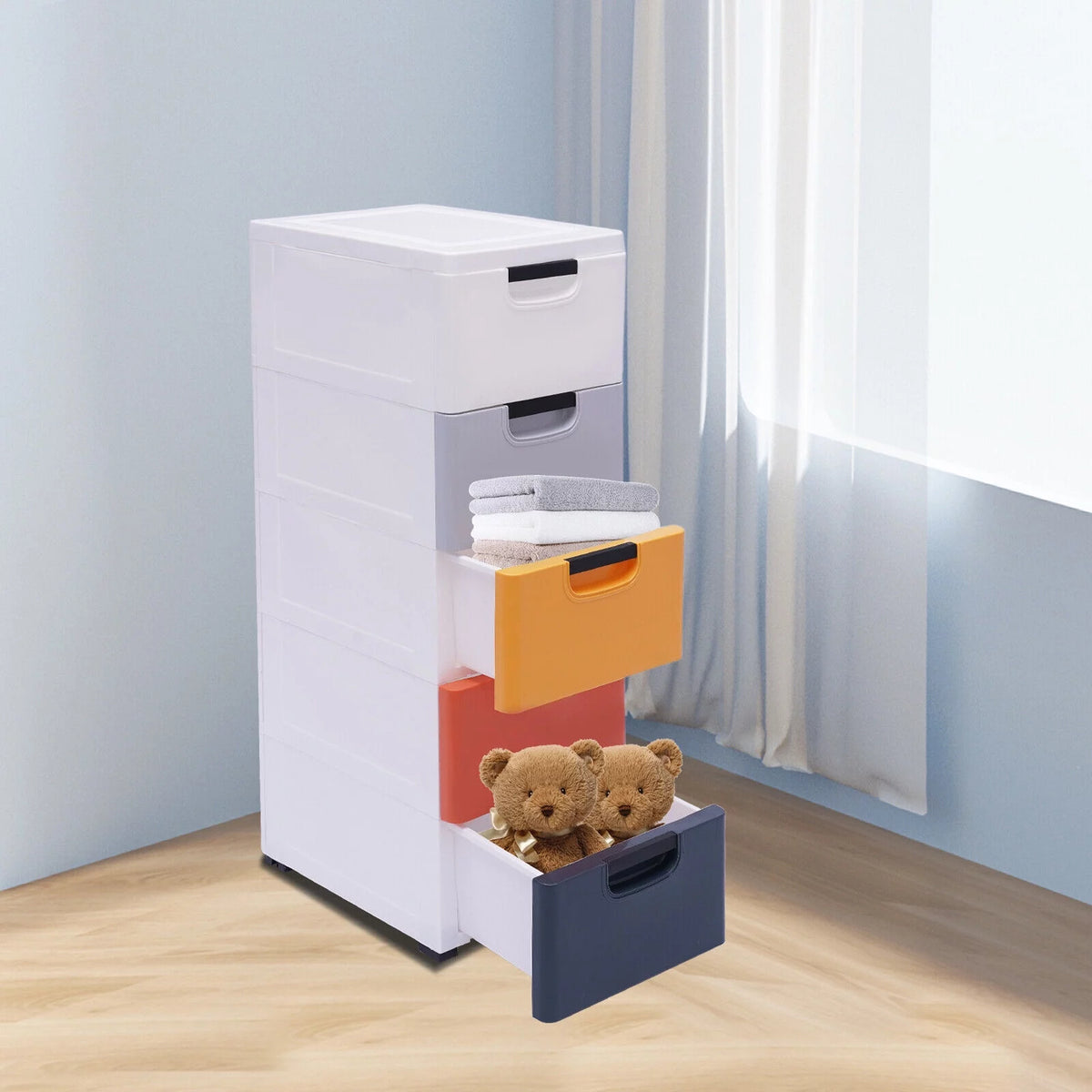 5 Drawers Stackable Clothes Storage Box with 4 Wheels N4651