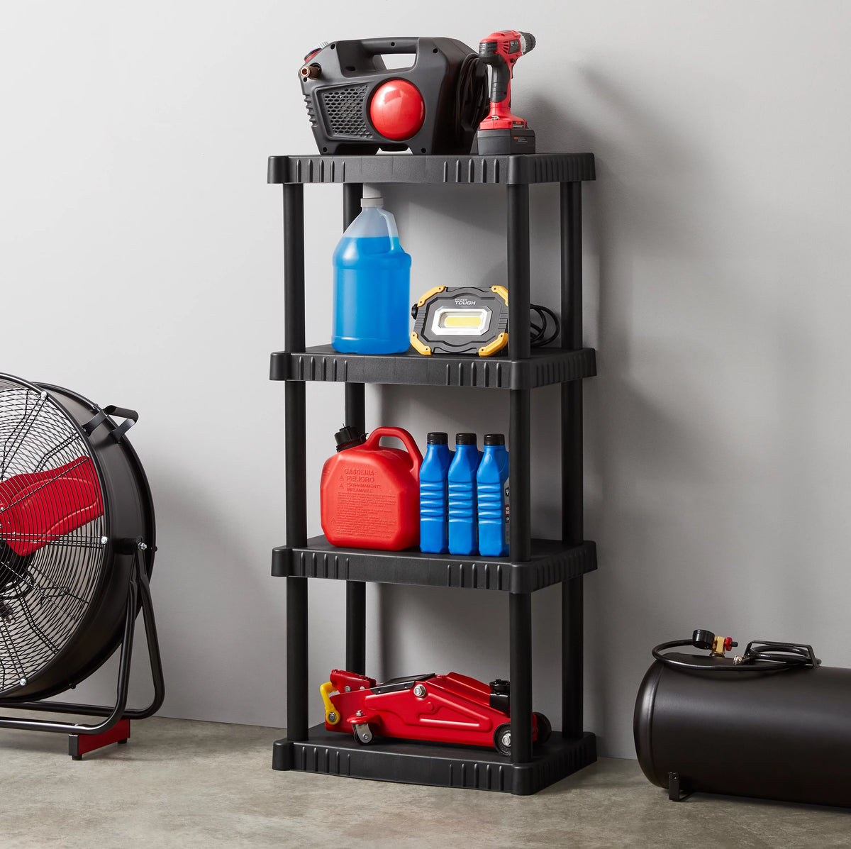 4-Shelf Plastic Garage Shelves, Black, 3 Pack M315